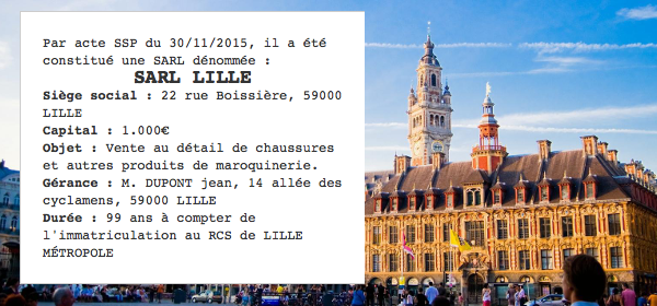 annonce legale sarl lille